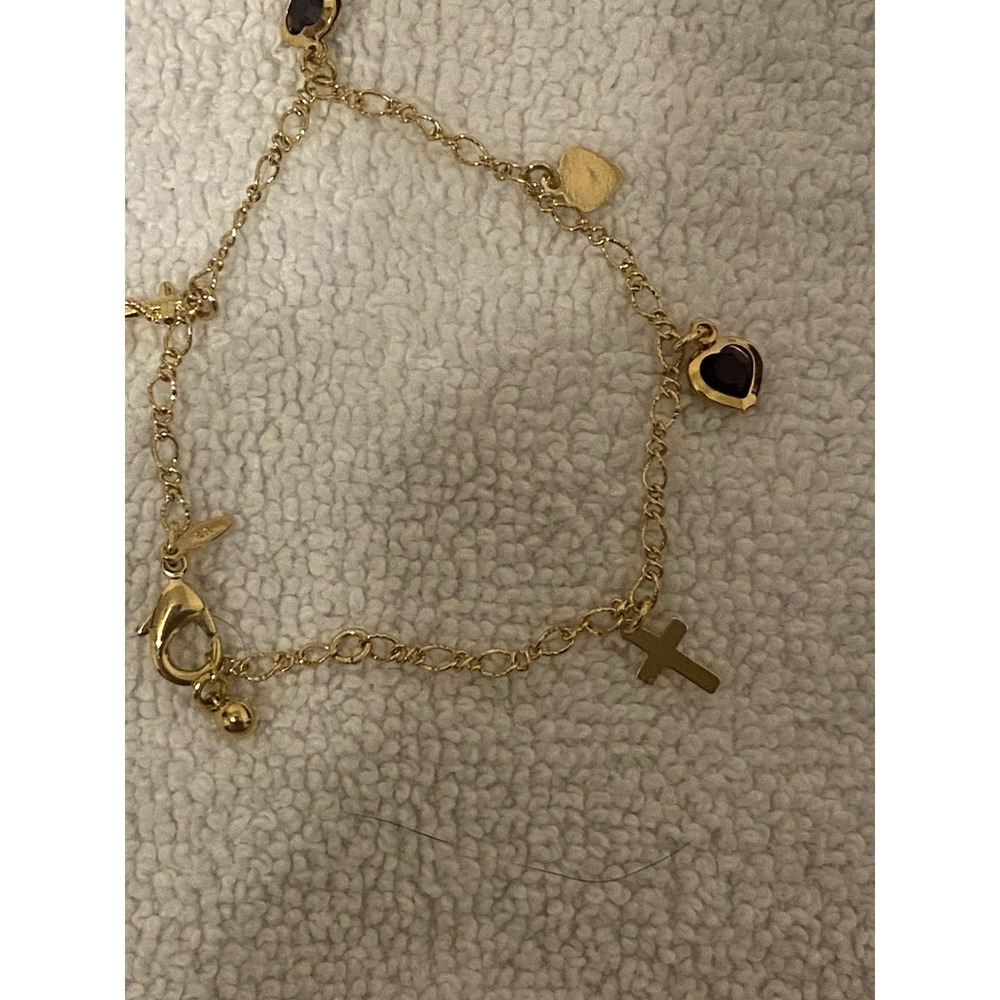 Avon NR Vintage Cross Heart Gold Tone Charm Bracelet